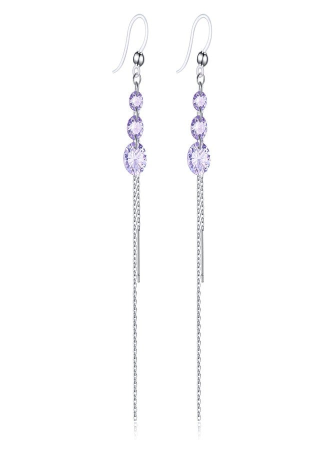 KMEOSCH Plastic Earrings,KMEOSCH Stylish and Comfortable Plastic Drop Earrings with Hypoallergenic Hooks for Sensitive Ears - Purple Cubic Zircon Dangle and Tassel - Image 1